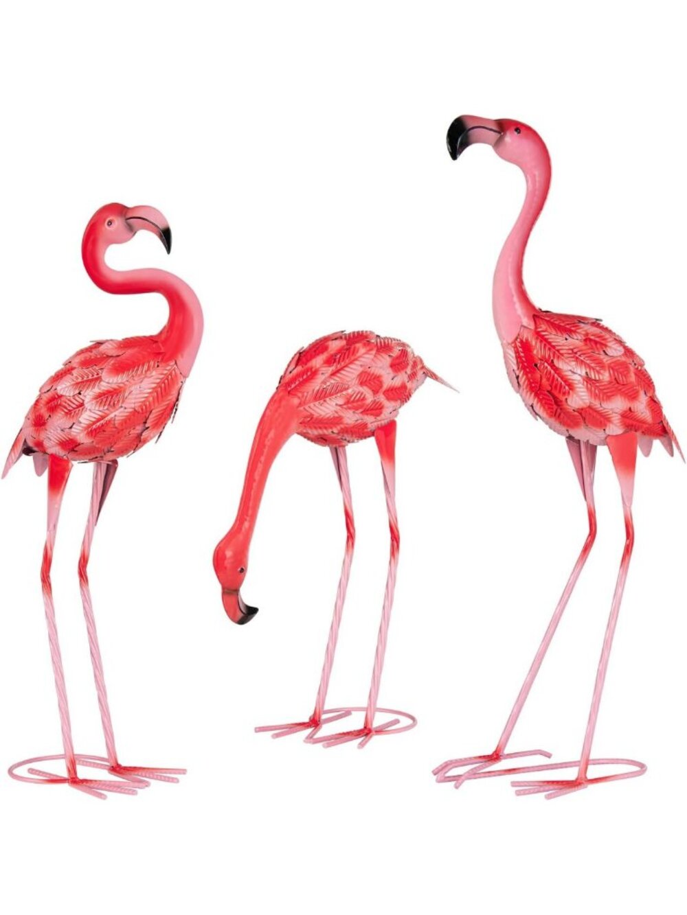 3Pcs Flamingo Garden Statues - Metal Yard Art for Outdoor Patio & Lawn Décor